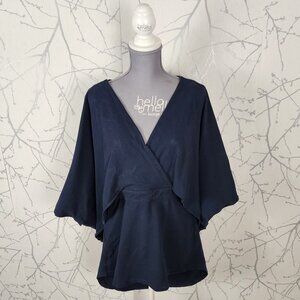 Zapelle Navy Cotton Stretch Surplice Kimono Sleeve Tunic